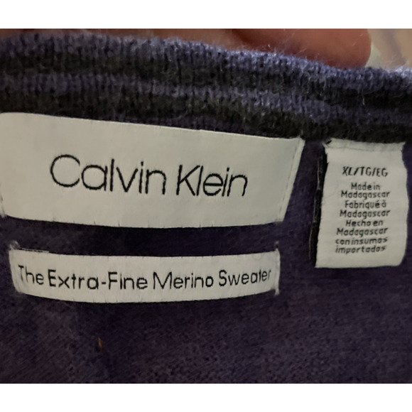 Calvin Klein Extra Fine Merino Wool Sweater Mens XL Purple V Neck Preppy Office - Picture 3 of 8